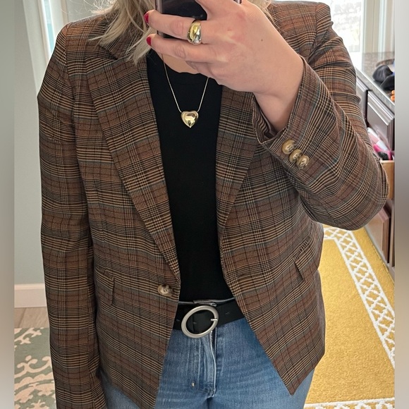 ModCloth Single Button Brown Plaid Blazer Size Large - Picture 5 of 11